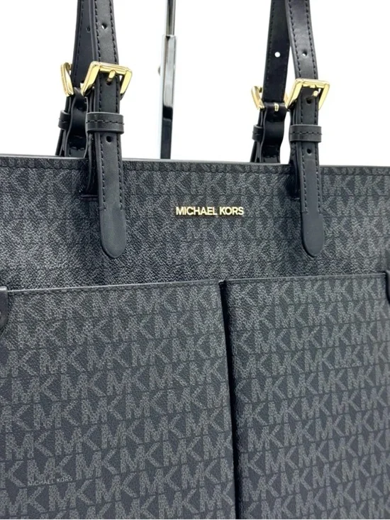 Michael Kors Jet Set Medium Double Pocket Tote Bag Black Signature - Picture 3 of 9